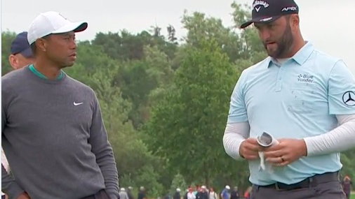 Tiger Woods chats to Jon Rahm at JP McManus Pro-Am - but what do they say?